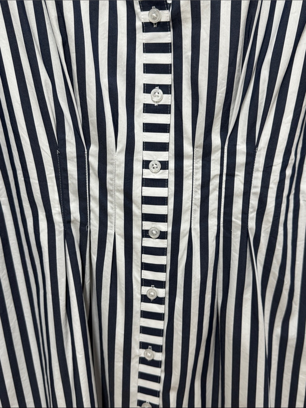 White House Black Market Navy & White Striped Poplin Shirt Dress - Picture 5 of 9